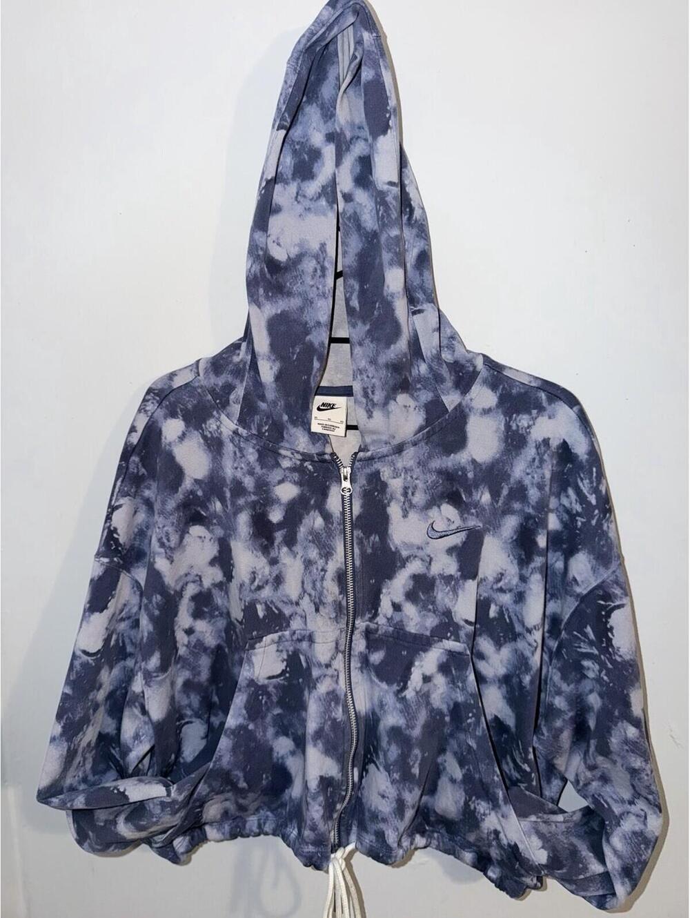 Size XL Nike  Women's Blue Multi Wave Dye Jersey Full-Zip Hoodie Cropped - Picture 3 of 8